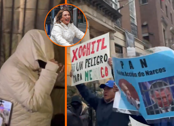 ¿De quién se esconde? Xóchitl Gálvez recurre a ‘disfraz’ para evadir protestas en Nueva York (video)
